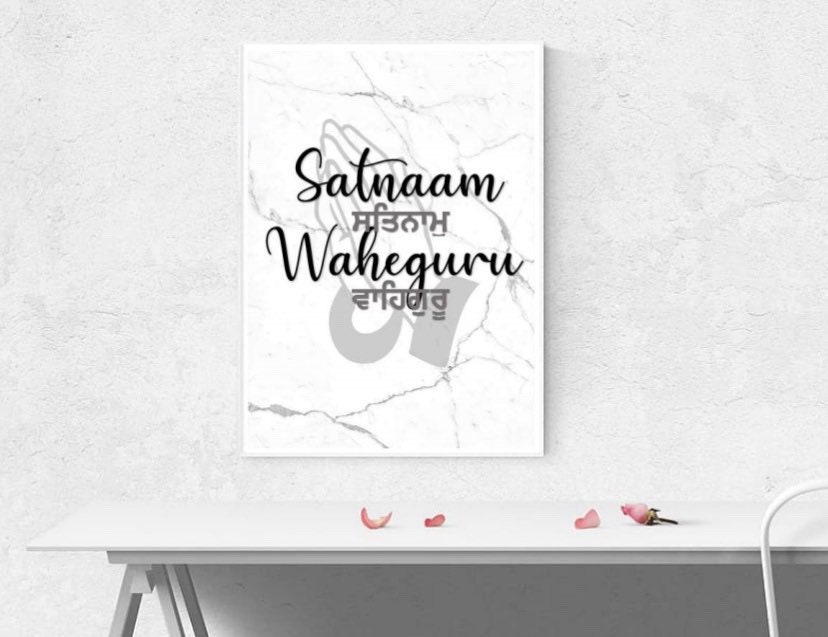 Satnaam Waheguru in English and Gurmukhi