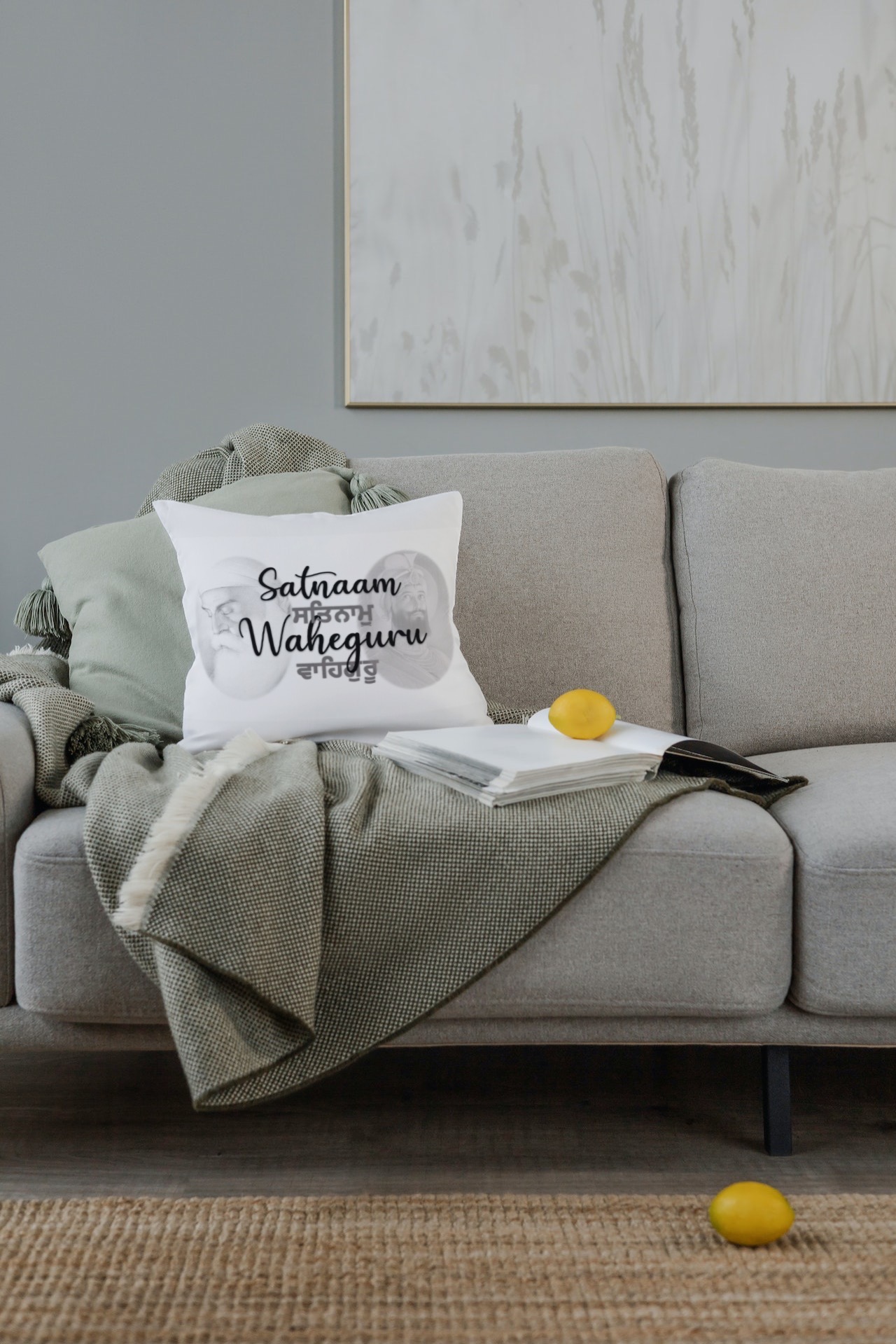 Satnaam Waheguru, Guru Nanak Dev Ji, Guru Gobind Singh Ji - greyscale