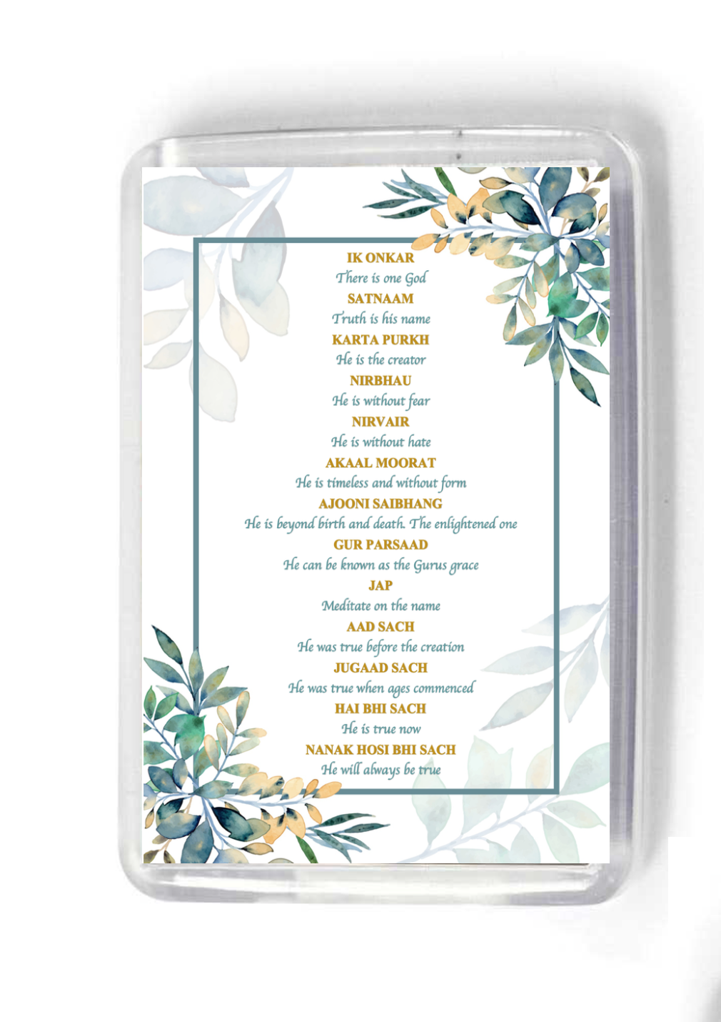 Blue/Green Eucalyptus Mool Mantar (Sikh prayer) in English with translation