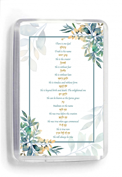 Blue/Green Eucalyptus Mool Mantar (Sikh prayer) in Gurmukhi with translation